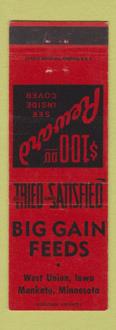 Matchbook Cover - Big Gain Feeds West Union IA Mankato MN