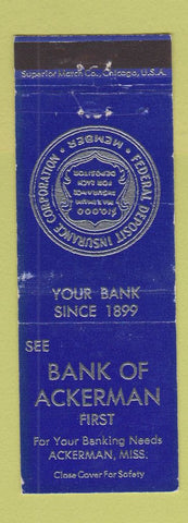 Matchbook Cover - Bank of Ackerman MS WEAR
