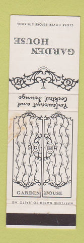 Matchbook Cover - Garden House Restaurant Baltimore MD WORN