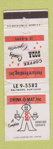 Matchbook Cover - Drink o Mat Vending Baltimore MD WORN