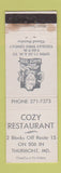 Matchbook Cover - Cozy Restaurant Thurmont MD WORN