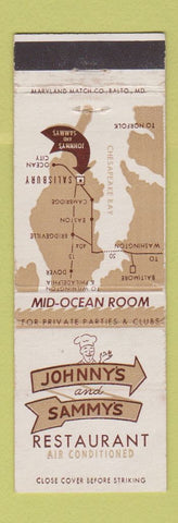 Matchbook Cover - Johnny's and Sammy's Restaurant Salisbury MD