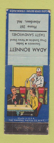 Matchbook Cover - Adam Bonnett Restaurant Aberdeen MD low phone # WEAR