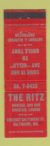 Matchbook Cover - The Ritz Musical Bar Baltimore MD