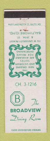 Matchbook Cover - Broadview Dining Room Baltimore MD