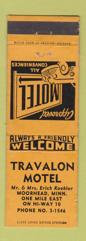 Matchbook Cover - Travalon Motel Moorhead MN