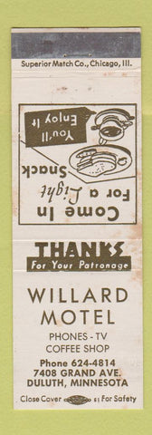 Matchbook Cover - Willard Motel Duluth MN WORN