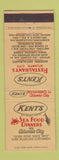 Matchbook Cover - Kents Restaurant seafood Atlantic City NJ