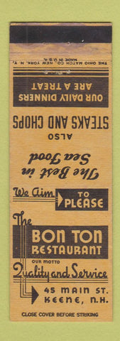 Matchbook Cover - Bon Ton Restaurant Keene NH WORN