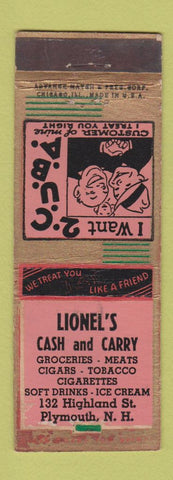 Matchbook Cover - Lionel's Cash and Carry Grocery Plymouth NH ADVANCE