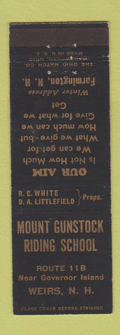 Matchbook Cover - Mount Gunstock Riding School Horses Weirs NH
