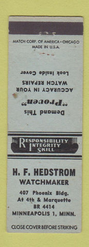 Matchbook Cover - HF Hedstrom Watches Minneapolis MN WEAR