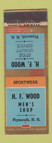 Matchbook Cover - HF Wood Men's Shop Plymouth NH ADVANCE