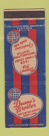 Matchbook Cover - Deane's Broiler Portland OR WEAR