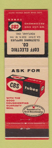 Matchbook Cover - CBS Radio Tubes Eoff Electric Portland OR