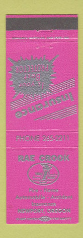 Matchbook Cover - Rae Crook Insurance Newport OR