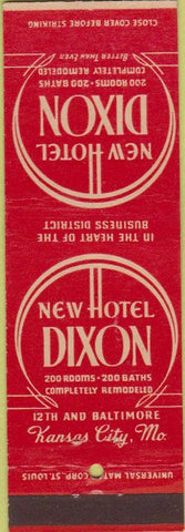 Matchbook Cover - New Hotel Dixon Kansas City MO