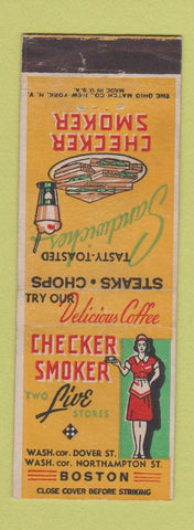 Matchbook Cover - Checker Smoker Restaurant Boston MA girlie WEAR
