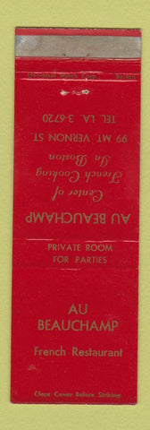 Matchbook Cover - Au Beauchamp French Restaurant Boston MA WEAR