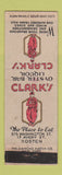 Matchbook Cover - Clark's Oyster Bar Boston MA