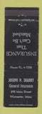 Matchbook Cover - Joseph Sharry Insurance Worcester MA WEAR
