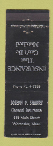 Matchbook Cover - Joseph Sharry Insurance Worcester MA WEAR
