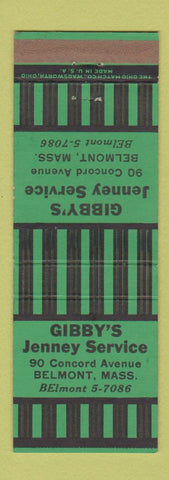 Matchbook Cover - Gibby's Jenney oil gas Belmont MA
