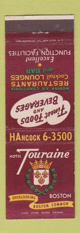 Matchbook Cover - Hotel Touraine Boston MA