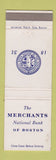 Matchbook Cover - Merchants National Bank Boston MA WEAR