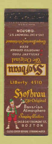 Matchbook Cover - Hofbrau Bavarian Restaurant Boston MA WORN