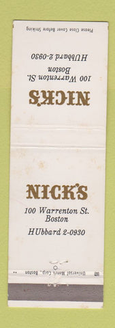 Matchbook Cover - Nick's Restaurant Boston MA WEAR