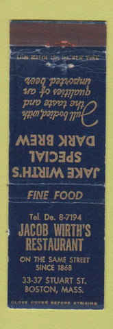 Matchbook Cover - Jacob Wirth's Restaurant Beer Boston MA WEAR