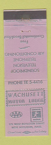 Matchbook Cover - Wachusett Motor Lodge West Boylston MA