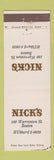 Matchbook Cover - Nick's Restaurant Boston MA
