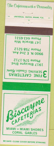 Matchbook Cover - Biscayne Cafeterias Miami Coral Gables FL