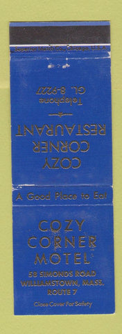 Matchbook Cover - Cozy Corner Motel Williamstown MA BLUE WEAR