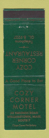 Matchbook Cover - Cozy Corner Motel Williamstown MA GREEN