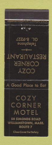 Matchbook Cover - Cozy Corner Motel Williamstown MA BLACK