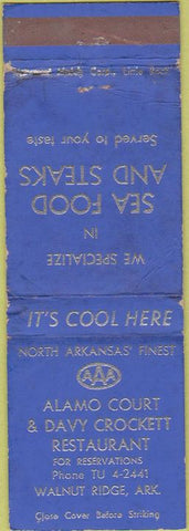 Matchbook Cover - Alamo Court Davy Crockett Resturant Walnut Ridge AR