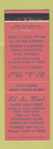 Matchbook Cover - Bel Aire Motel Albert Lea MN