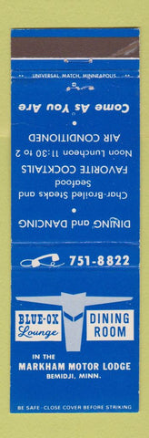Matchbook Cover - Blue Ox Lounge Markham Motor Lodge Bemidji MN