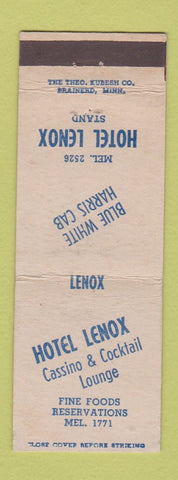 Matchbook Cover - Hotel Lenox Cassino Lounge Duluth MN