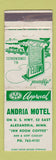 Matchbook Cover - Andria Motel Alexandria MN