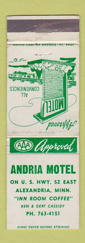 Matchbook Cover - Andria Motel Alexandria MN
