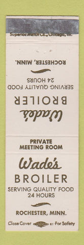 Matchbook Cover - Wade's Broiler Rohcester MN WORN
