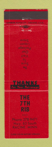 Matchbook Cover - 7th Rib Restaurant Racine MN