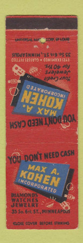 Matchbook Cover - Max Kohen Jewelry Minneapolis MN