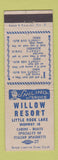 Matchbook Cover - Willow Resort Little Rock Lake MN