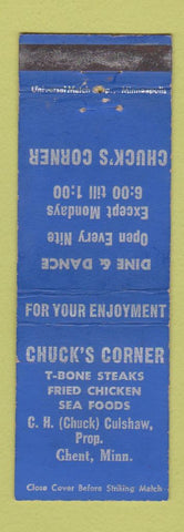 Matchbook Cover - Chuck's Corner Chent MN restaurant WEAR