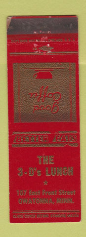 Matchbook Cover - 3D's Lunch Owatonna MN POOR STRIKER